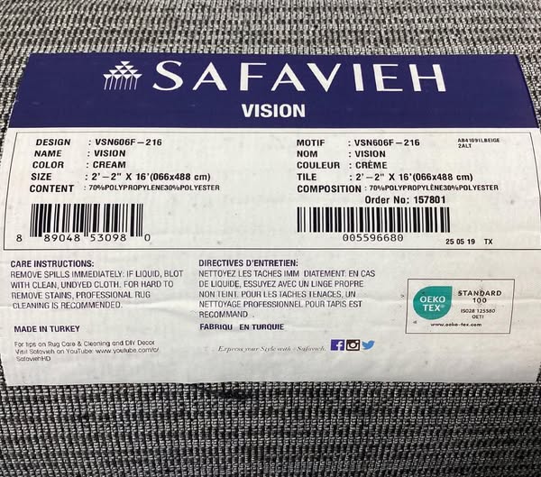SAFAVIEH Vision Cream 2 ft. x 16 ft. Solid Runner Rug