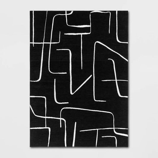 Abstract Lines Outdoor Area Rug Black - Threshold