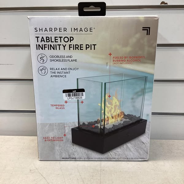 Sharper Image Infinity Outdoor Tabletop Fire Pit Black: Steel & Glass, Isopropyl Alcohol Powered