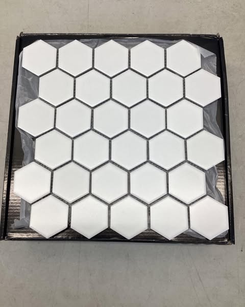 White 2 in. Hexagon 10.6in. x 11 in. x 6mm Matte Porcelain Mesh-Mounted Mosaic Tile (12.96 sq. ft. / Case)