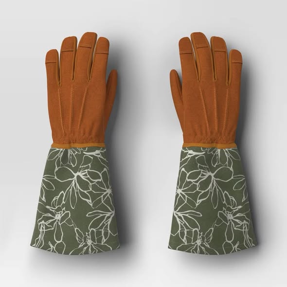 Duck Canvas Scribble Floral Rose Picker Gloves One Size Green - Threshold