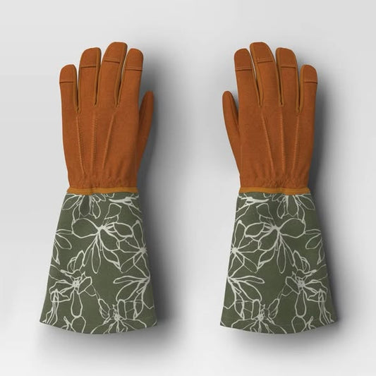 Duck Canvas Scribble Floral Rose Picker Gloves One Size Green - Threshold