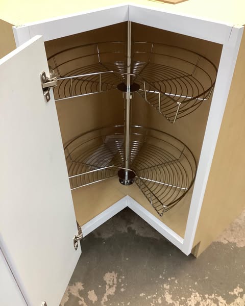 Hampton Bay Hampton 28.5 in. W x 16.5 in. D x 34.5 in. H Assembled Lazy Susan Corner Base Cabinet in Satin White