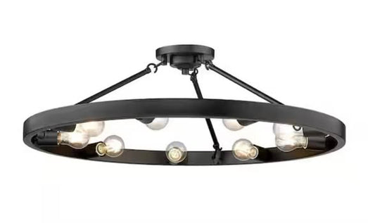 Golden Lighting Castile 32 in. 9-Light Matte Black Semi-Flush Mount