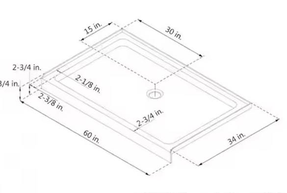 DreamLine SlimLine 60 in. x 34 in. Single Threshold Alcove Shower Pan Base in White with Center Drain