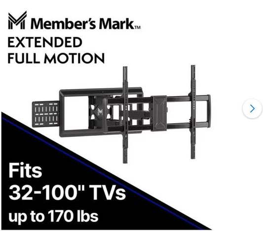 Member's Mark Full Motion Extended TV Wall Mount with Articulating Dual Swivel Arms for 32"-100" TVs