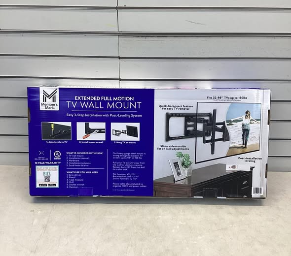 Member's Mark Full Motion Extended TV Wall Mount with Articulating Dual Swivel Arms for 32"-100" TVs