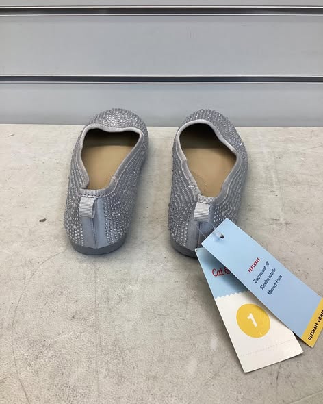 Cat & Jack Lisa Ballet Flats Shoes size 1 - Gray/Silver/Rhinestones