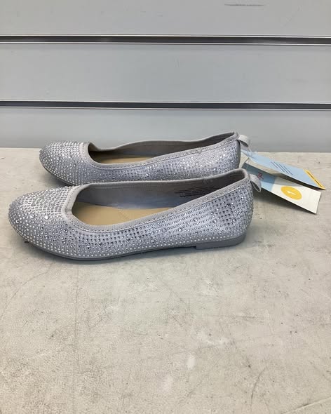 Cat & Jack Lisa Ballet Flats Shoes size 1 - Gray/Silver/Rhinestones