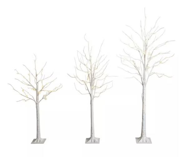 Nearly Natural 4 ft. 5 ft. 6 ft. Pre-Lit Artificial White Birch Trees - (Set of 3)