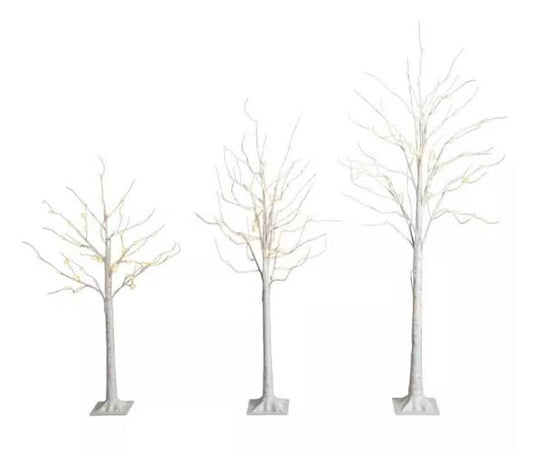 Nearly Natural 4 ft. 5 ft. 6 ft. Pre-Lit Artificial White Birch Trees - (Set of 3)
