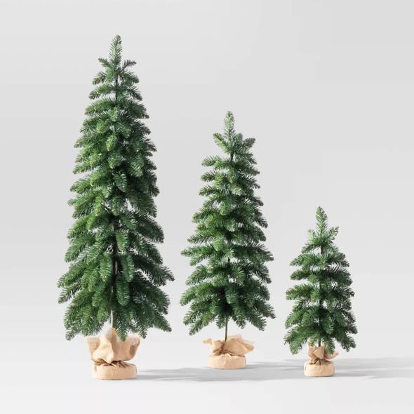 3pc Unlit Downswept Alberta Spruce Mini Artificial Christmas Trees with Burlap Base - Wondershop