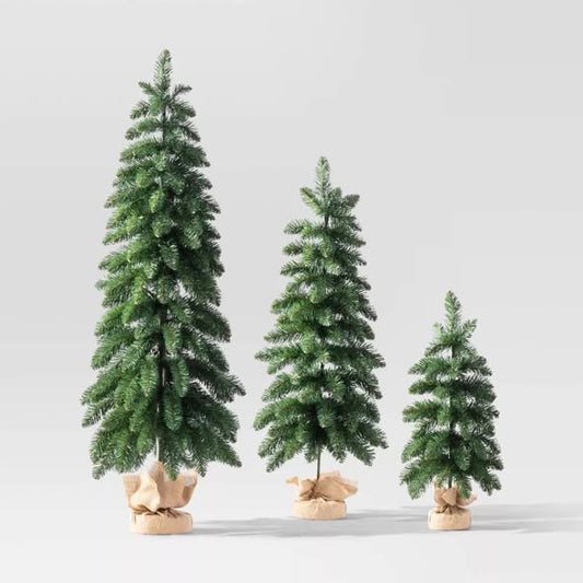 3pc Unlit Downswept Alberta Spruce Mini Artificial Christmas Trees with Burlap Base - Wondershop