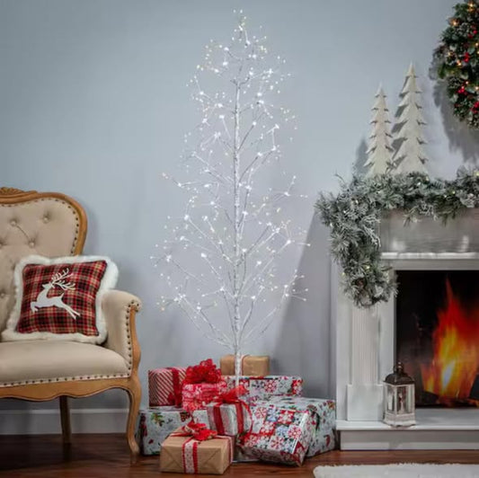 GERSON INTERNATIONAL 72 in. Tall White Electric Birch Tree with 588 Warm and Cool White LED Lights, 5 Functions