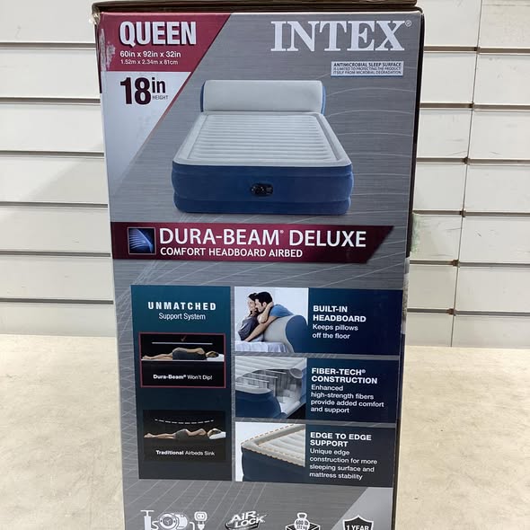 Intex Queen DuraBeam Headboard Air Mattress w/ Internal Pump