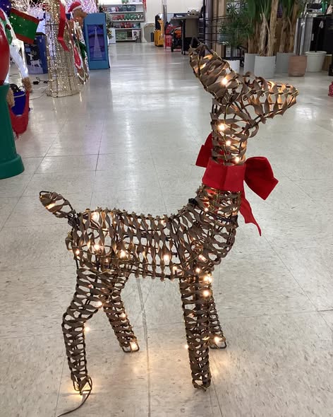 LED Faux Rattan Deer with Red Bow Christmas Novelty Sculpture Light - Wondershop