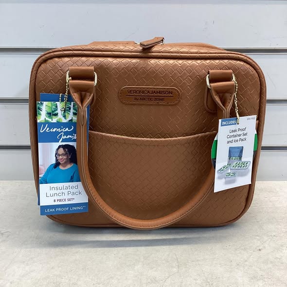 Veronica Jamison Hampton Faux Leather Lunch Tote by Arctic Zone, Lunch Bag with Food Storage & Ice Pack