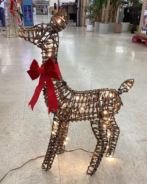LED Faux Rattan Deer with Red Bow Christmas Novelty Sculpture Light - Wondershop