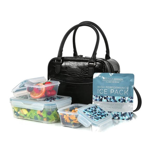 Veronica Jamison Hampton Faux Leather Lunch Tote by Arctic Zone, Lunch Bag with Food Storage & Ice Pack