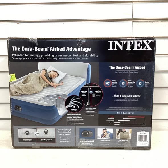 Intex Queen DuraBeam Headboard Air Mattress w/ Internal Pump