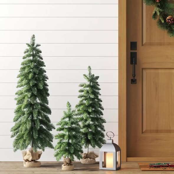 3pc Unlit Downswept Alberta Spruce Mini Artificial Christmas Trees with Burlap Base - Wondershop