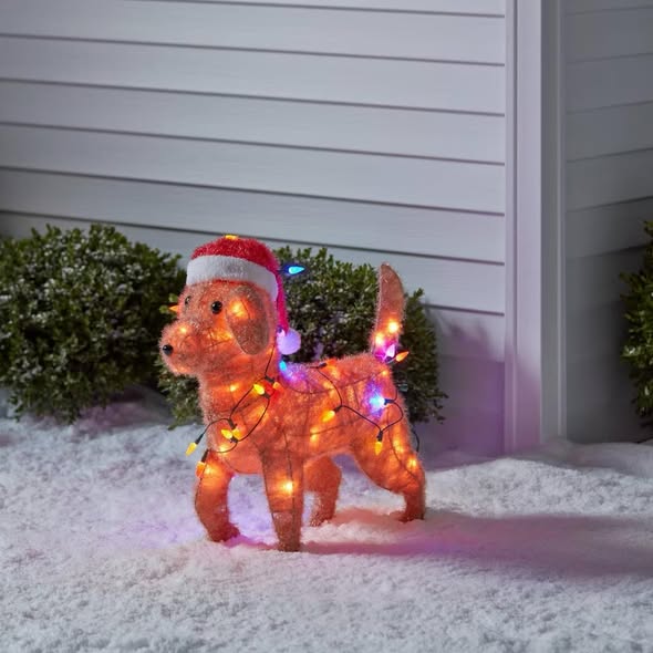 23" H Lit Christmas Incandescent Tinsel Golden Retriever Novelty Sculpture - Wondershop