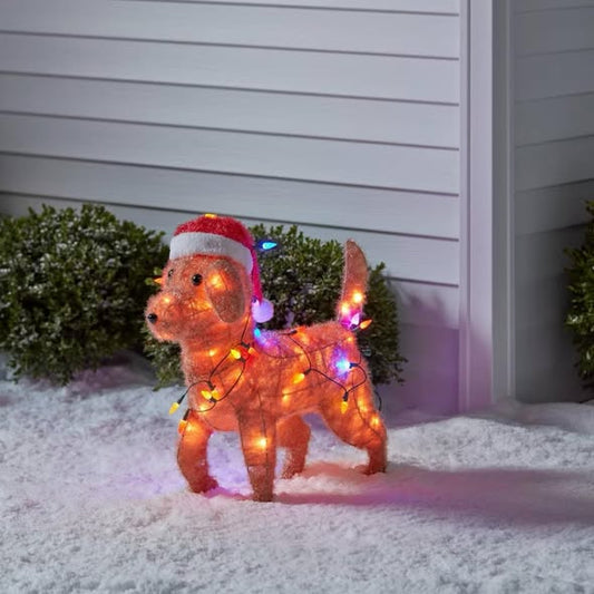 23" H Lit Christmas Incandescent Tinsel Golden Retriever Novelty Sculpture - Wondershop