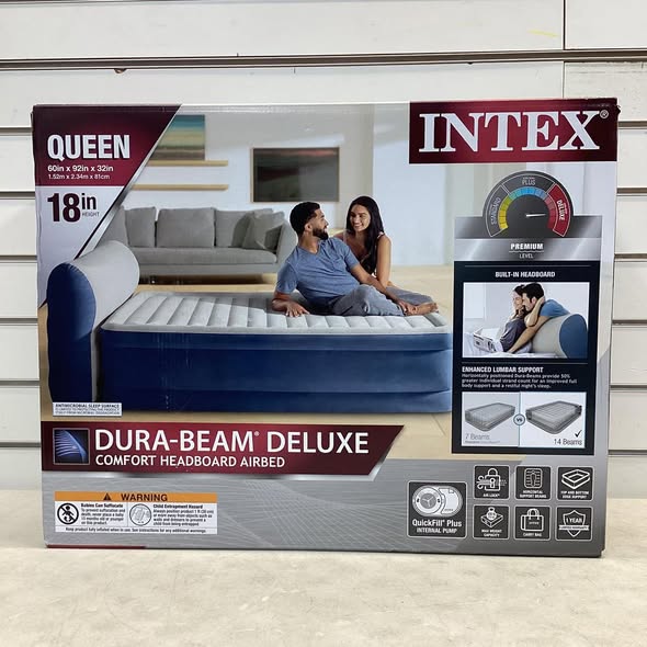 Intex Queen DuraBeam Headboard Air Mattress w/ Internal Pump