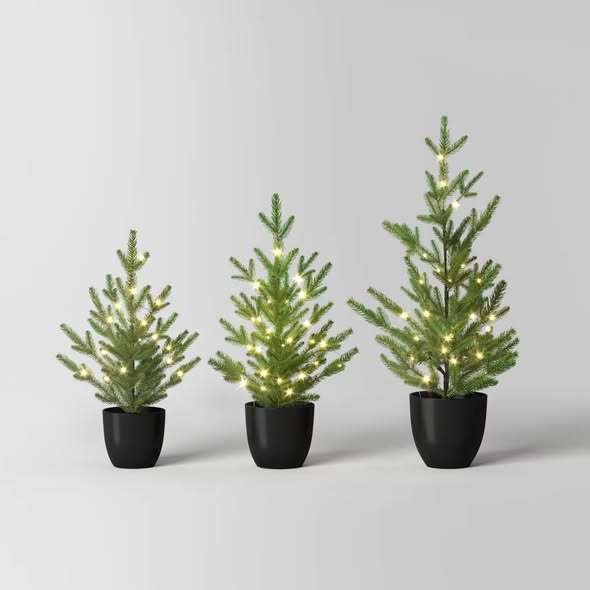 3pc Pre-lit Potted Balsam Fir Mini Artificial Christmas Tree Set Warm White Lights - Wondershop™: LED, Timer, Indoor/Sheltered Outdoor
