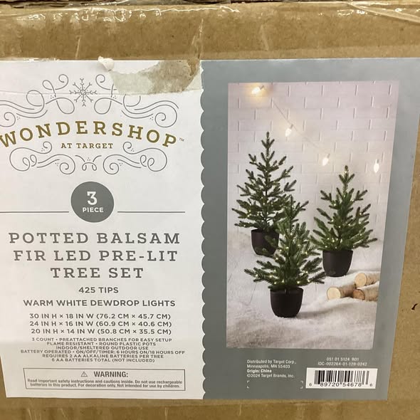 3pc Pre-lit Potted Balsam Fir Mini Artificial Christmas Tree Set Warm White Lights - Wondershop™: LED, Timer, Indoor/Sheltered Outdoor