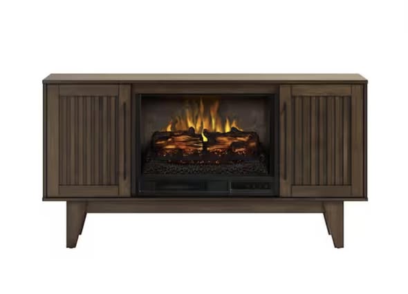 SCOTT LIVING Rosalie 54 in. Freestanding Media Console Wooden Electric Fireplace in Warm Brown Birch