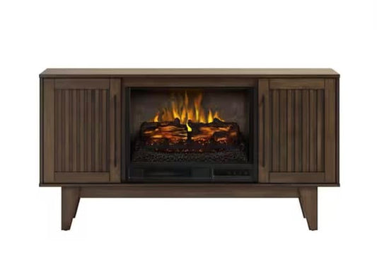 SCOTT LIVING Rosalie 54 in. Freestanding Media Console Wooden Electric Fireplace in Warm Brown Birch