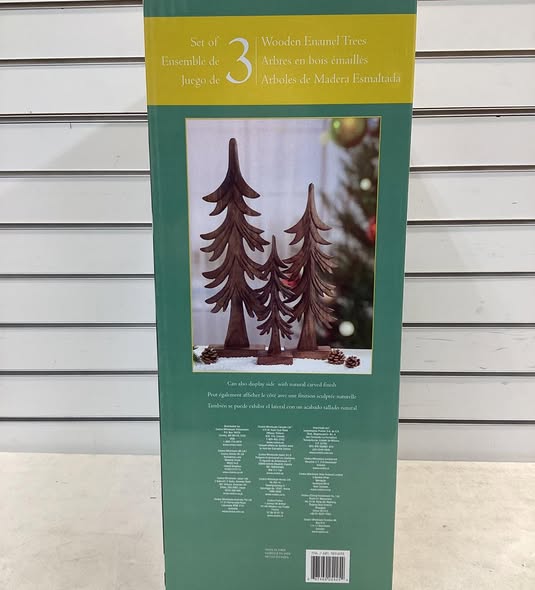 Wood and Enamel Trees Set of 3