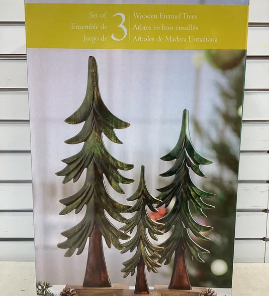 Wood and Enamel Trees Set of 3