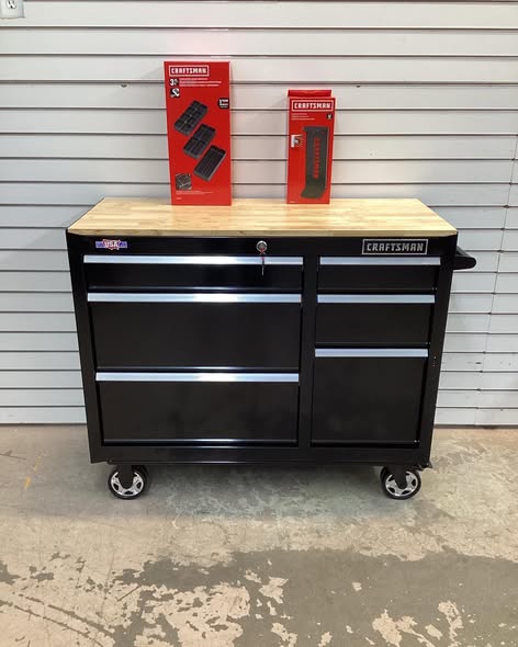 CRAFTSMAN S2000 Series 41-Inch 6-Drawer Steel Rolling Tool Cabinet with Towel Holder and Tray Organizer (Black)