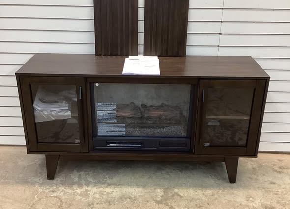 SCOTT LIVING Rosalie 54 in. Freestanding Media Console Wooden Electric Fireplace in Warm Brown Birch