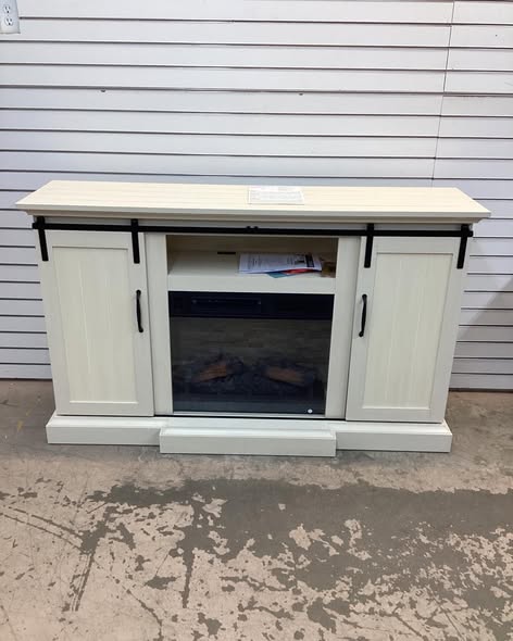 Home Decorators Collection Kerrington 60 in. W Freestanding Media Console Electric Fireplace TV Stand in Weathered Ivory