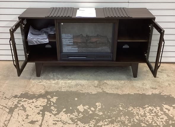 SCOTT LIVING Rosalie 54 in. Freestanding Media Console Wooden Electric Fireplace in Warm Brown Birch