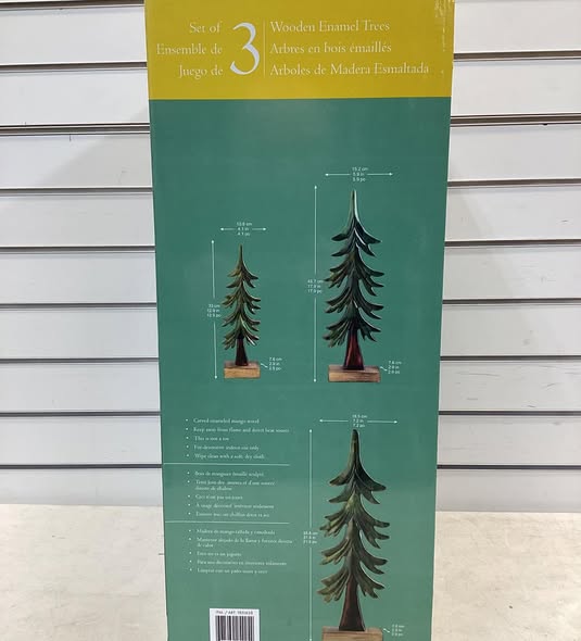 Wood and Enamel Trees Set of 3