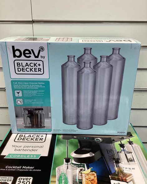 BLACK+DECKER bev Cocktail Maker with 5 Glass Liquor Dispenser Bottles