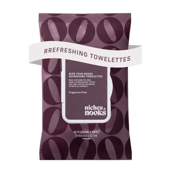 Niches & Nooks Intimate pH Balanced Refreshing Flushable Feminine Wipes - Fragrance-Free- 45ct