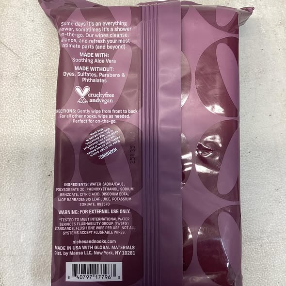 Niches & Nooks Intimate pH Balanced Refreshing Flushable Feminine Wipes - Fragrance-Free- 45ct