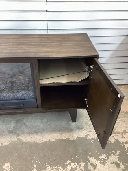 SCOTT LIVING ROSALIE 65 in. Media Console Wooden Electric Fireplace in Warm Brown Birch