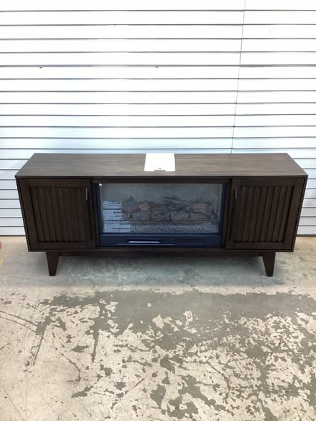 SCOTT LIVING ROSALIE 65 in. Media Console Wooden Electric Fireplace in Warm Brown Birch