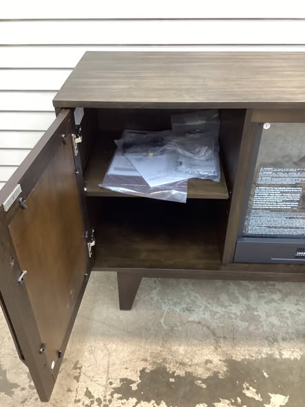 SCOTT LIVING ROSALIE 65 in. Media Console Wooden Electric Fireplace in Warm Brown Birch