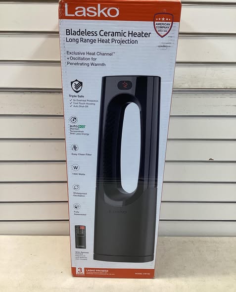 Lasko Bladeless 1500W 28 in. Black Electric Oscillating Tower Ceramic Space Heater with Remote Control and Digital Display