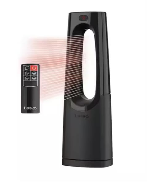 Lasko Bladeless 1500W 28 in. Black Electric Oscillating Tower Ceramic Space Heater with Remote Control and Digital Display