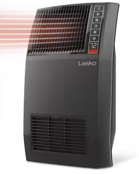Lasko 1500-Watt 20 in. Black Electric Console Ceramic Space Heater with Tip-Over Switch, Adjustable Louvers, Timer - Lightly Used