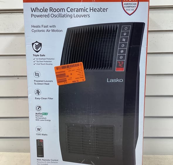 Lasko 1500-Watt 20 in. Black Electric Console Ceramic Space Heater with Tip-Over Switch, Adjustable Louvers, Timer, Remote