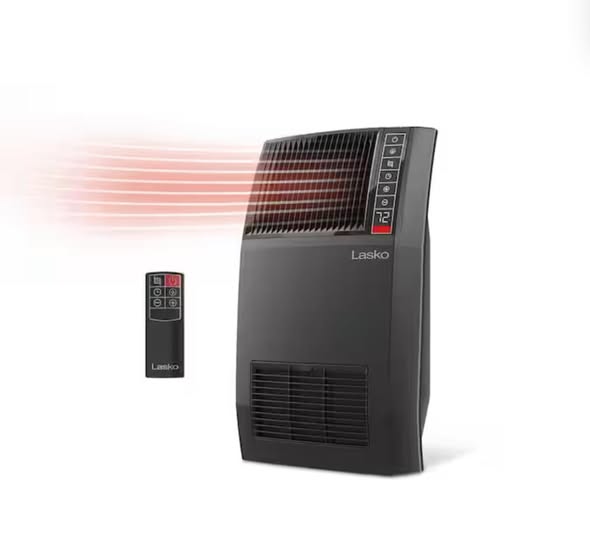 Lasko 1500-Watt 20 in. Black Electric Console Ceramic Space Heater with Tip-Over Switch, Adjustable Louvers, Timer, Remote